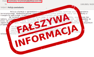 zdjęcie przedstawia wiadomość elektroniczną z napisem fałszywa informacja