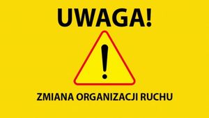 plakat &quot;zmiana organizacji ruchu&quot;