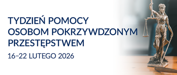 grafika z napisem Tydzień Pomocy Osobom Pokrzywdzonym Przestępstwem 16-22 lutego 2026