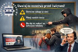 grafika uważaj na oszustwa przed świętami