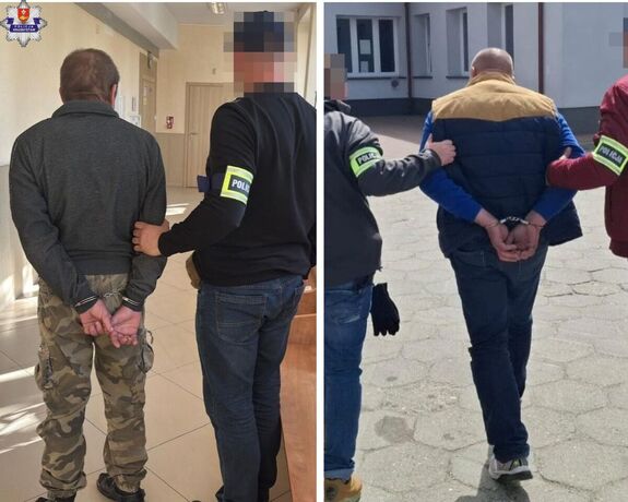 zatrzymani prowadzeni przez policjantów