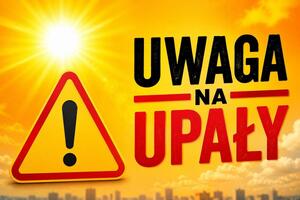 grafika z napisem "Uwaga na upały"